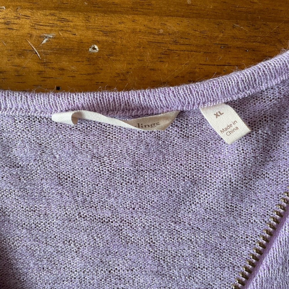 Soft Surroundings Lavender Purple V-Neck Sweater Relaxed Fit with Zipper Closure - Picture 2 of 6